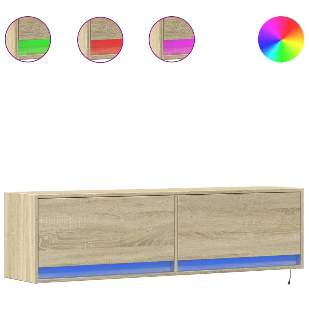 Mobile TV a Parete con Luci LED Rovere Sonoma 140x31x38 cm 852371