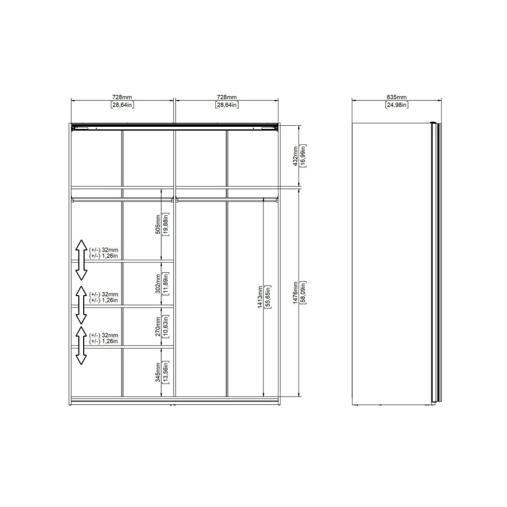 Guardaroba 2 ante Maurice, Mobile camera da letto, Cabina armadio portabiti, Armadio appendiabiti, 150x61 h200 cm, Bianco e Rovere