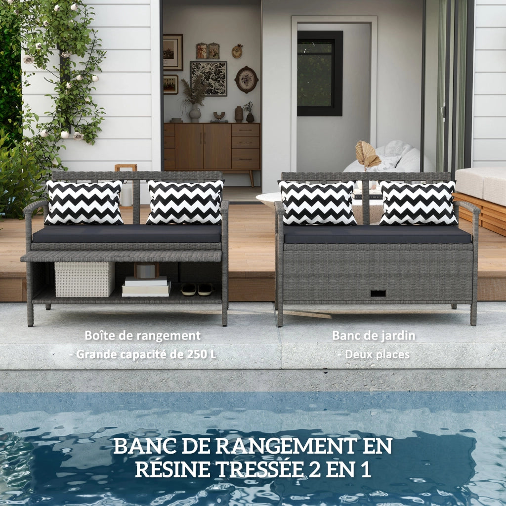 Panca da giardino 2 posti con contenitore ¨C Xylo ¨C polyrattan grigio 112x62x82cm