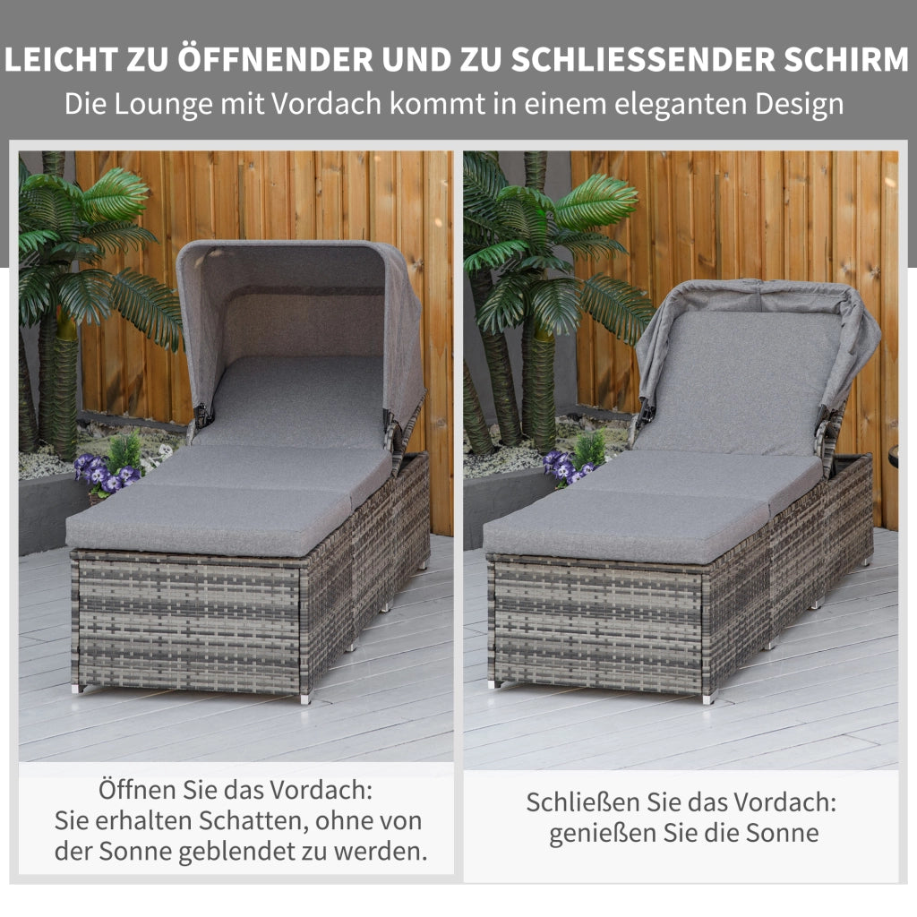 Lettino da giardino in polyrattan con cuscini e tettoia regolabile ¨C Minimal ¨C Grigio 195x65x40 cm