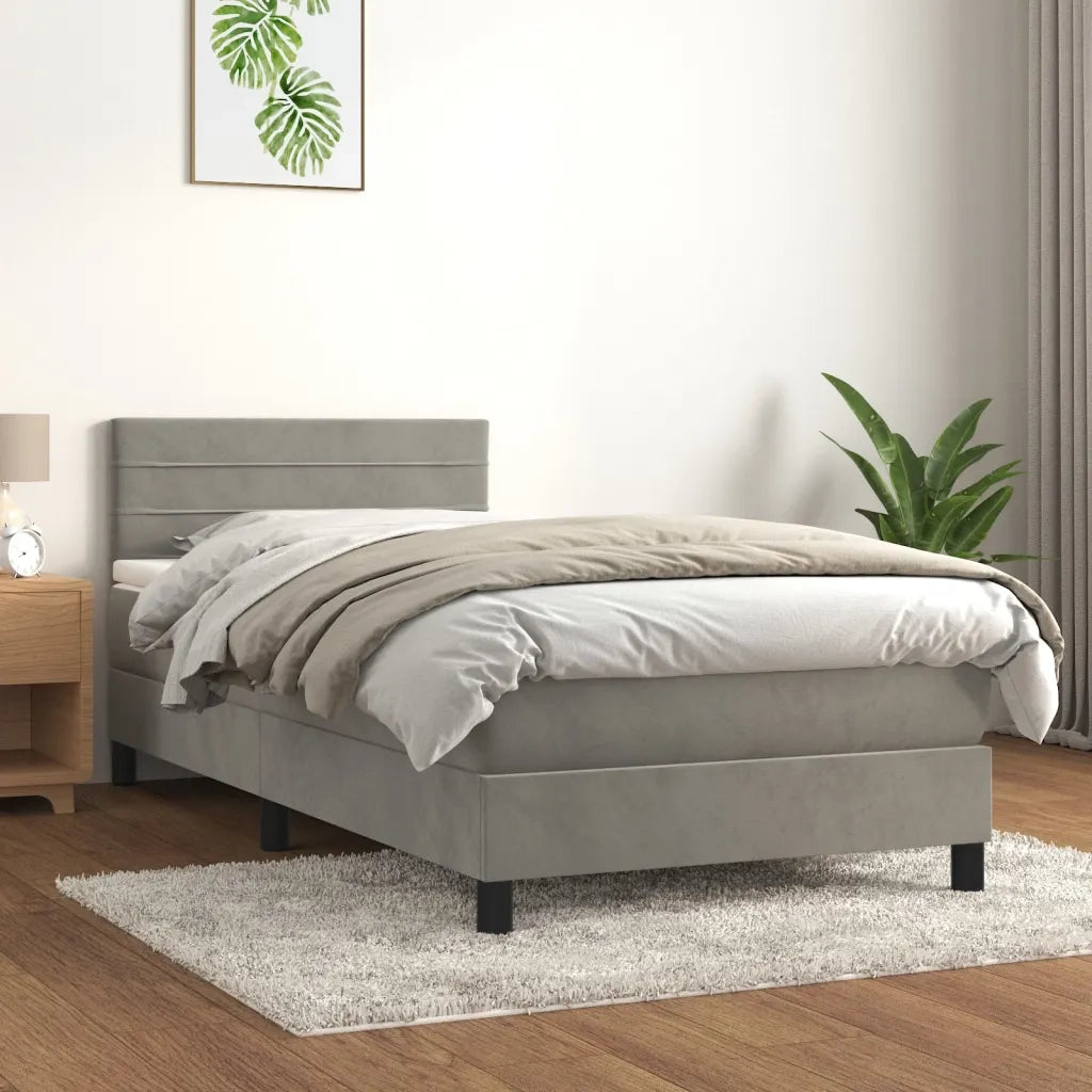 Letto singolo | Letto per adulti | Giroletto a Molle con Materasso Grigio Chiaro 100x200cm Velluto