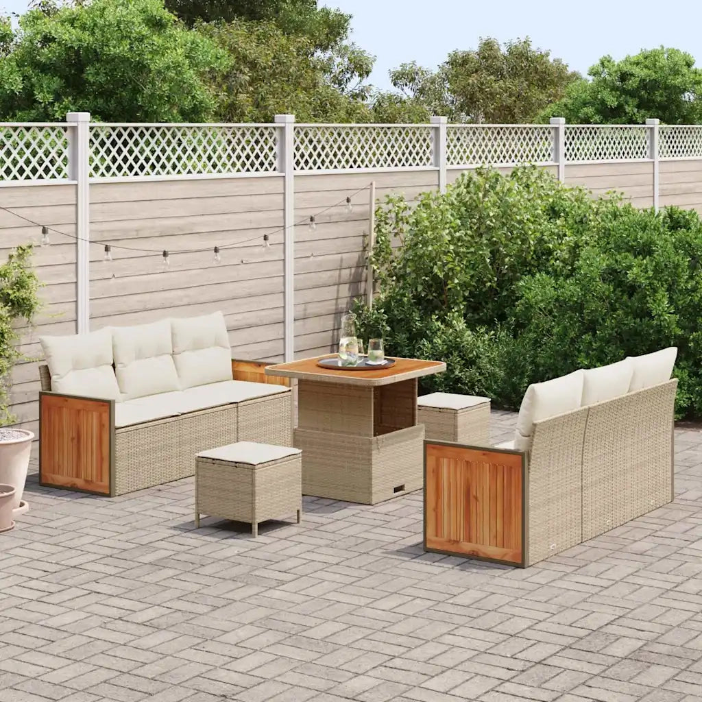 Set Divano da Giardino 11 pcs Beige e Crema polyrattan