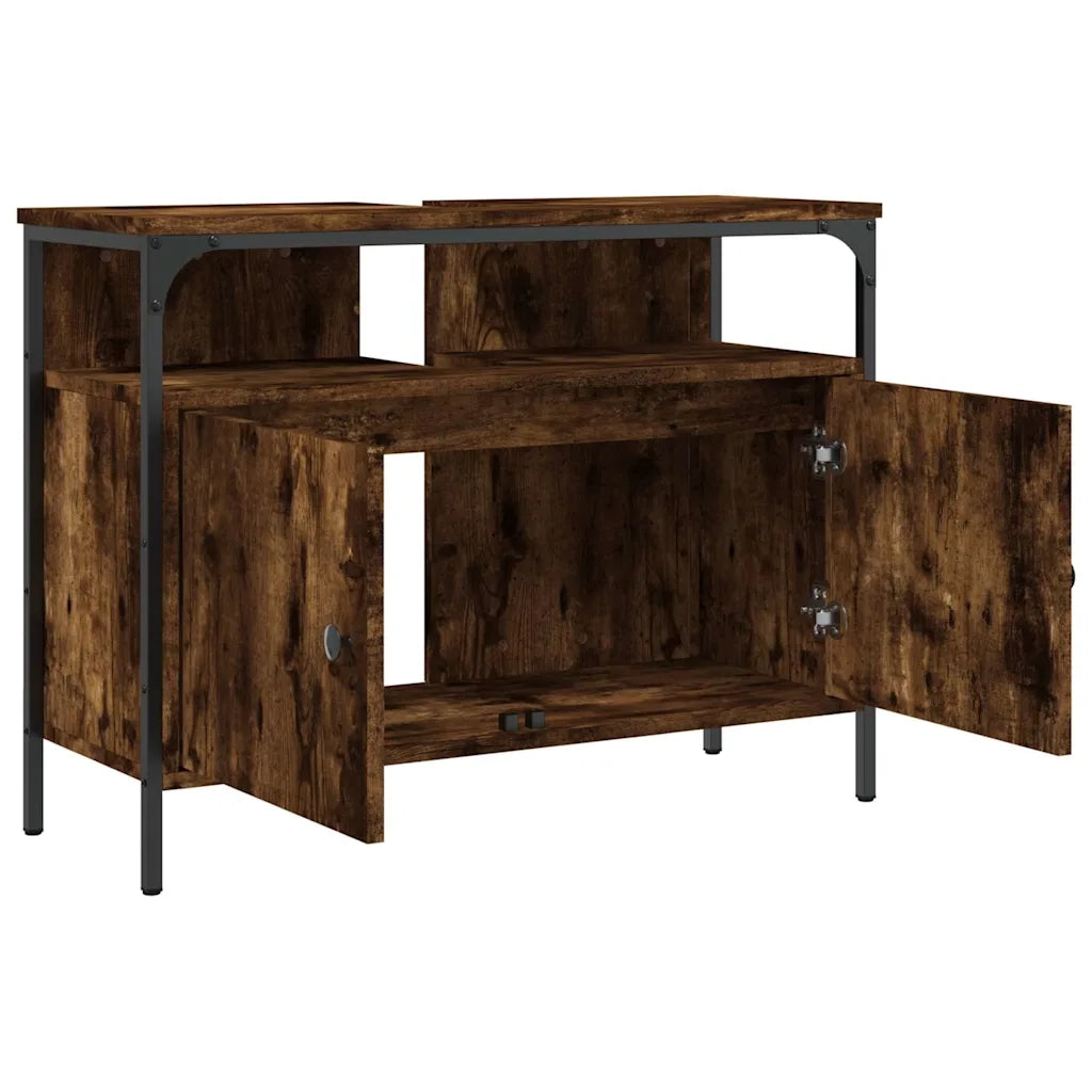 Mobile Lavabo Bagno-Armadietto da bagno Rovere Fumo 80x30x60 cm Legno Multistrato 880050