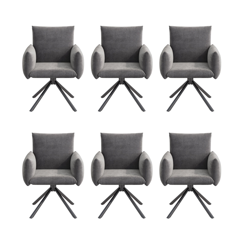 Set di 6 sedie da pranzo imbottite - Zephmum- Gambe in metallo, girevole 360¡ã, supporto lombare, velluto grigio