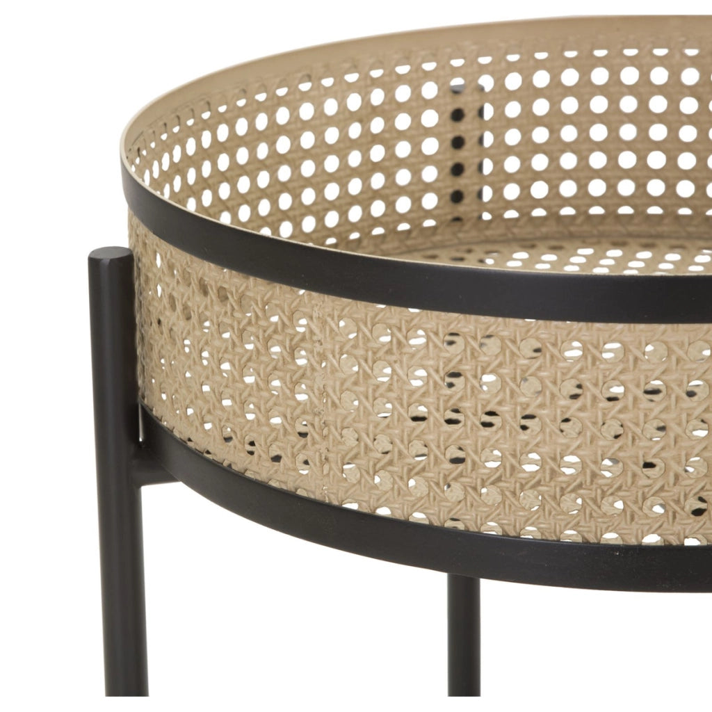 Porta-vasi Fuji in rattan e ferro nero — coppia Ø 40x50 e Ø 35x40 cm