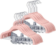 Hangers in Flanella da 30cm con Clip Mobili Antiscivolo per Abbigliamento Bambino Hangers Sottili per Risparmio di Spazio (16 Pacchi Rosa)