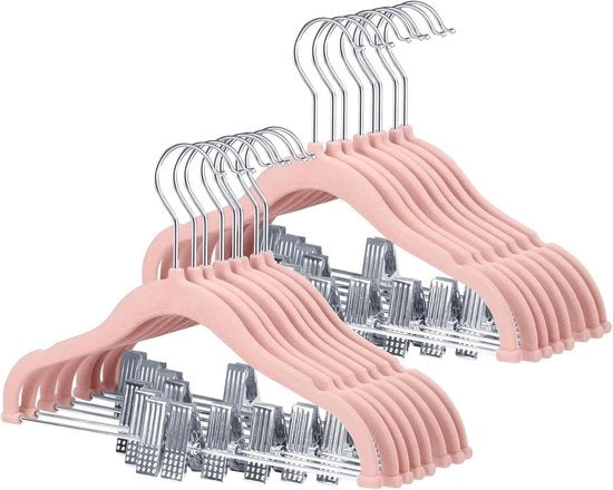 Hangers in Flanella da 30cm con Clip Mobili Antiscivolo per Abbigliamento Bambino Hangers Sottili per Risparmio di Spazio (16 Pacchi Rosa)