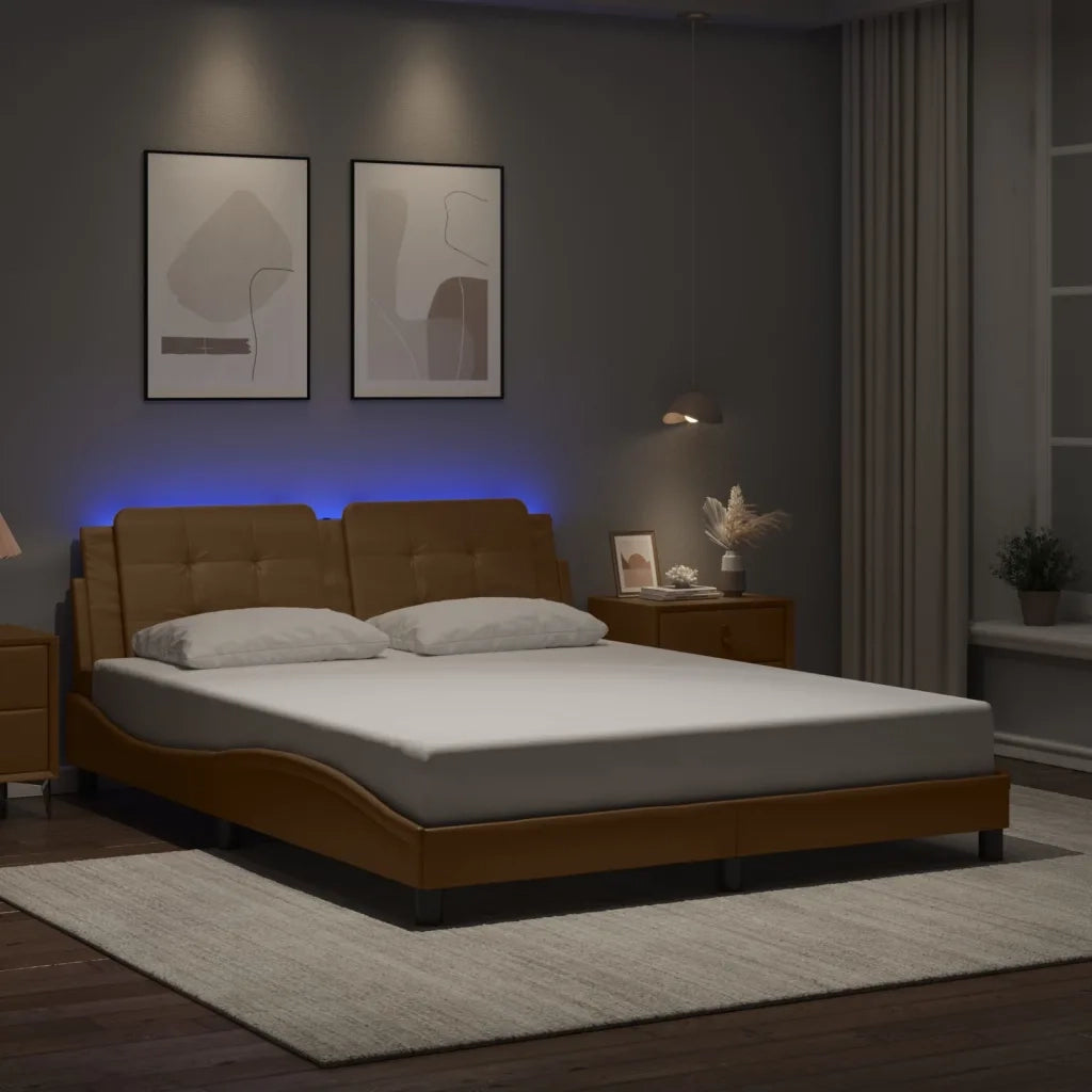 Letto matrimoniale | Letto per adulti | Giroletto con LED senza Materasso Zadar Cappuccino 160x200 cm