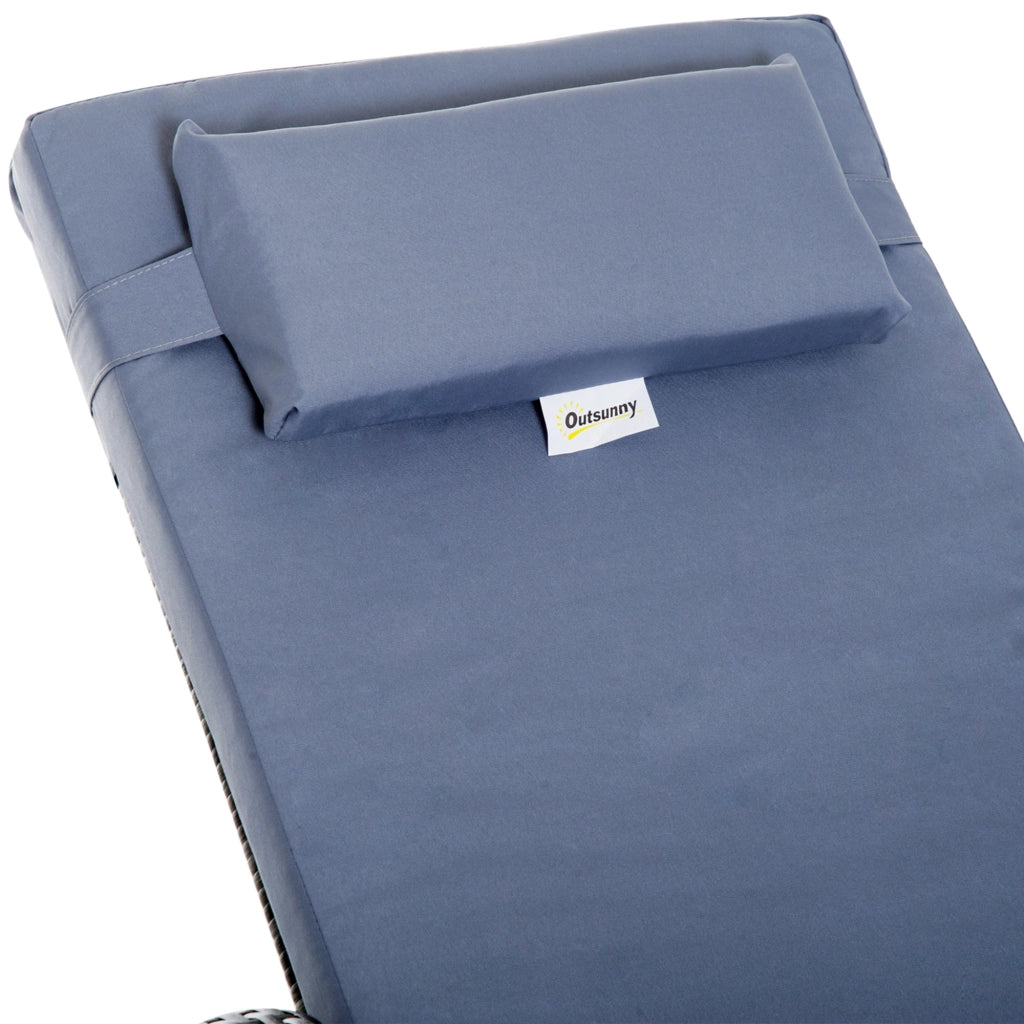 Set 3 pezzi con 2 lettini prendisole e tavolino; grigio; in metallo e polyrattan