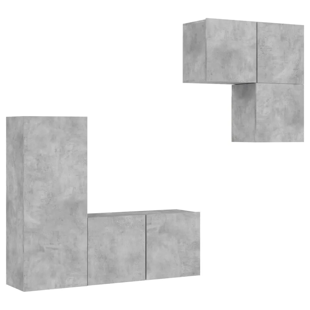 Mobili TV a Muro con LED 4pz | Armadietto TV | Mobile Porta TV Grigio Cemento Legno Multistrato