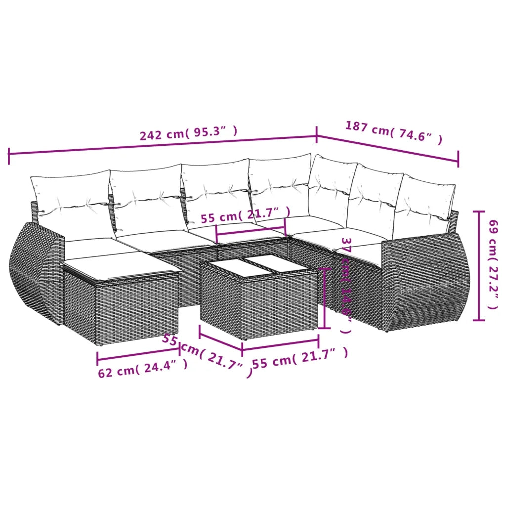 Set Divani da Giardino con Cuscini 8 pz Nero in Polyrattan 3254042