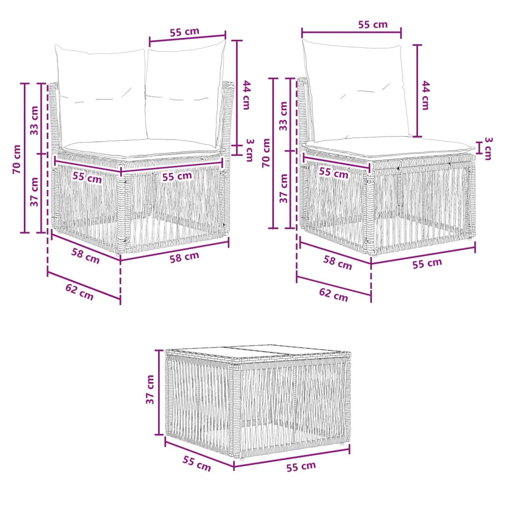 Set Divano da Giardino 12 pcs Nero polyrattan 3434425