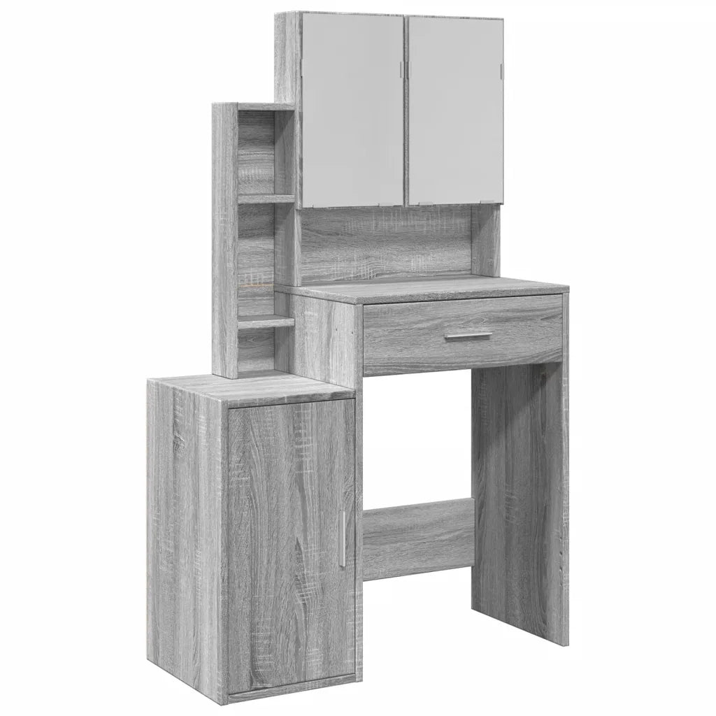 Toeletta | Tavolo da Trucco con Armadietto Grigio Sonoma 80x35x132 cm
