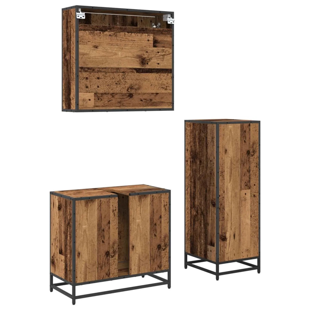 Set di mobili per il Bagno | Armadio da bagno con cassetto 3 pz Legno vecchio
