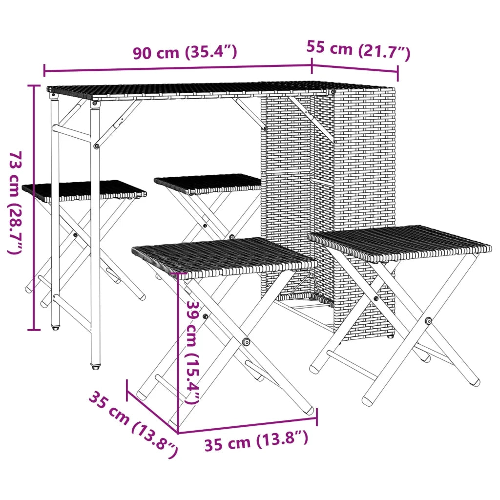 Set da Pranzo da Giardino Pieghevole 5pz | Set Salotto da Giardino Beige in Polyrattan