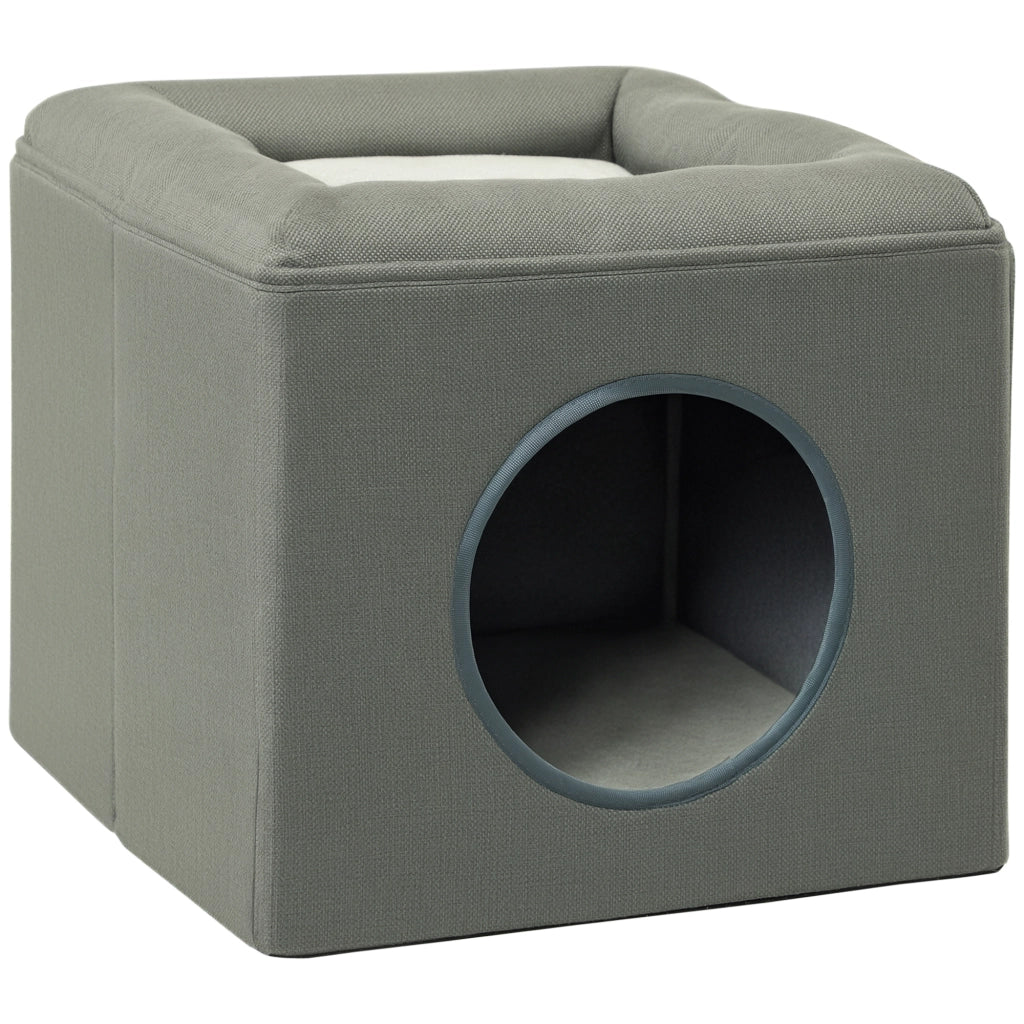 Casa per gatti a 2 livelli con cuscino morbido in peluche ¨C Xylo ¨C grigio 36,5x36,5x33cm