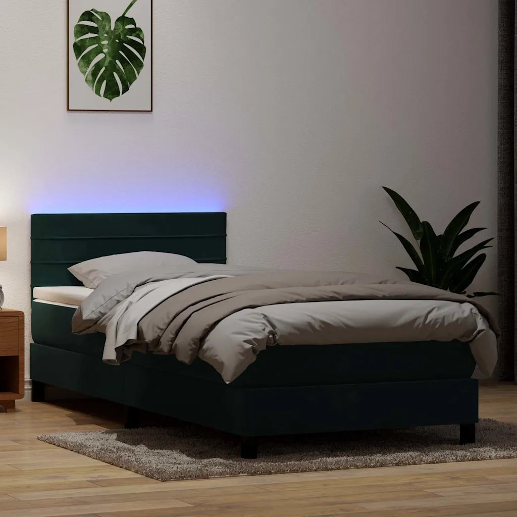 Letto a Molle con Materasso e LED Verde Scuro 80x220 cm Velluto 3317004