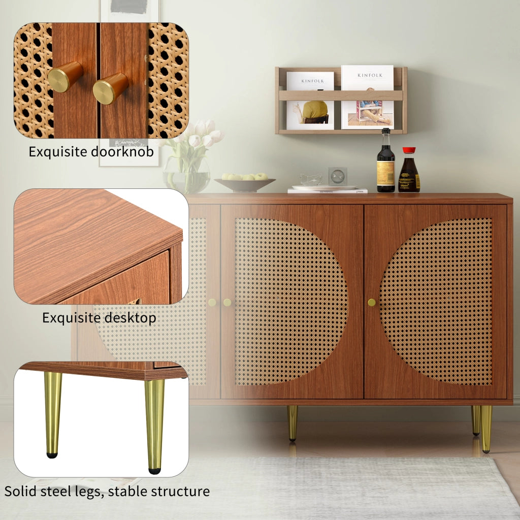 Credenza con 3 ante e ripiani regolabili; in legno ingegnerizzato; per soggiorno; camera; cucina; 129.8 × 40 × 76 cm