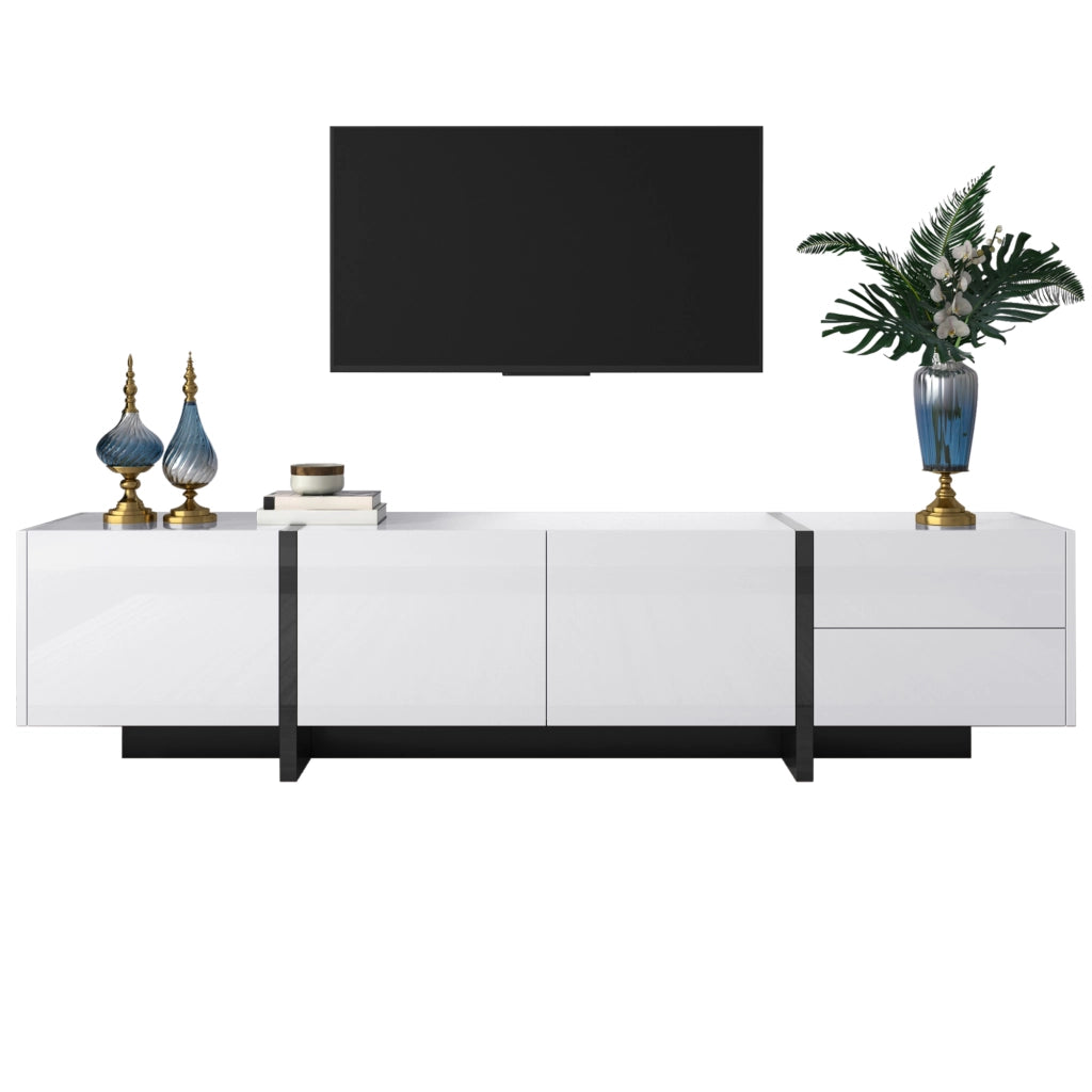 Cassettiera TV bianca lucida e nera; in truciolato; lunghezza 190 cm