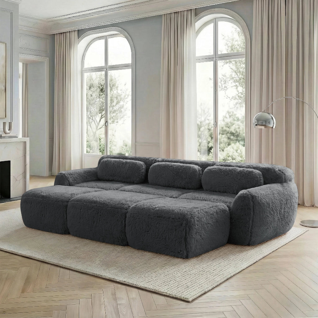 Divano Modulare 3 Posti con Ottomane ¨C MINIMAL ¨C Tessuto Morbido Grigio