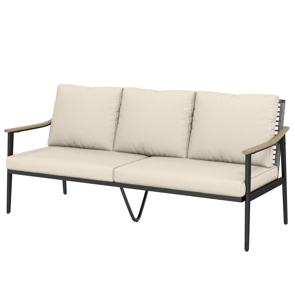 Divano da Esterno 3 Posti in Rattan con Braccioli Legno ¨C Minimal ¨C Grigio