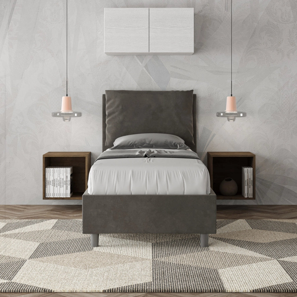 BS COM Letto singolo senza rete imbottito 80x210 microfibra grigio