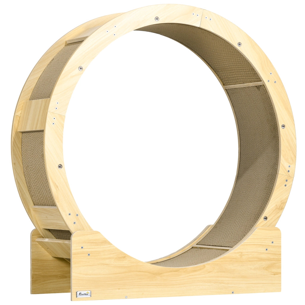 Ruota per gatti da 91 cm con freno e tiragraffi, ruota per gatti per esercizio e relax salutari realizzata in rovere