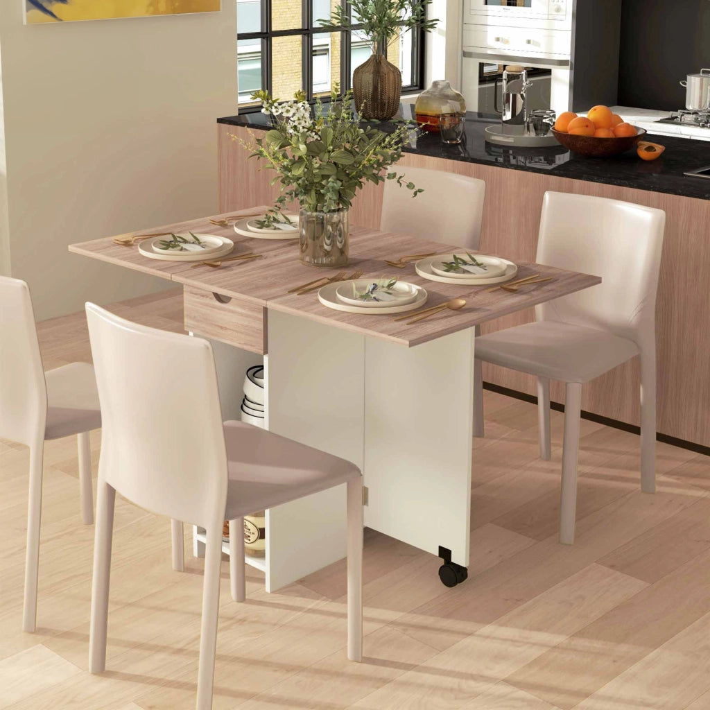 Tavolo da Pranzo Pieghevole Salvaspazio ¨C Xylo ¨C Rovere con Cassetto e Ripiani Allungabile