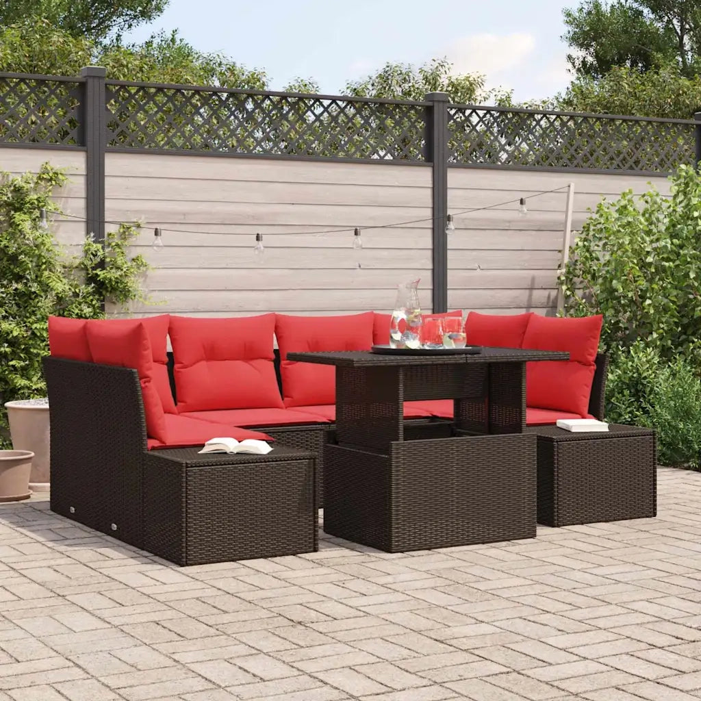 Set di divani con cuscino 7 pcs Marrone e Rosso polyrattan 3349120