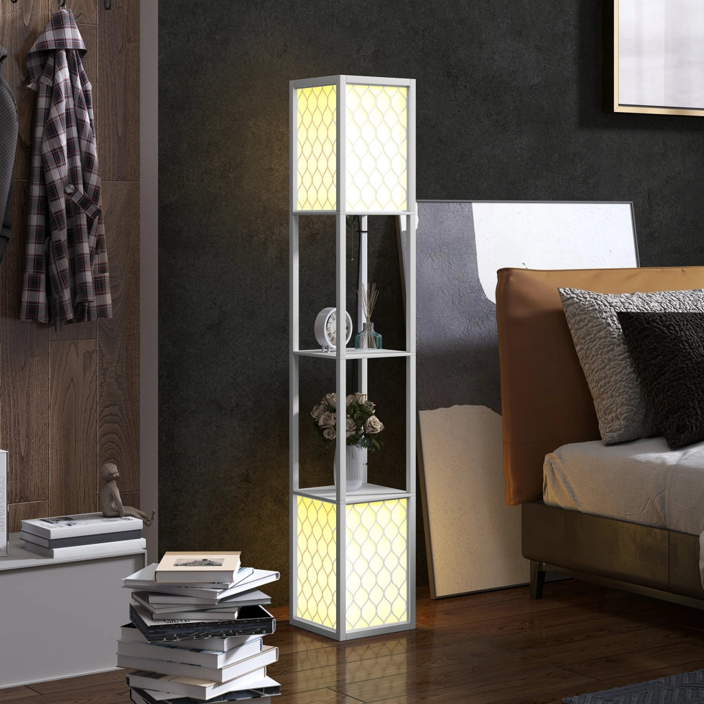 Lampada da Terra Moderna con Ripiani ¨C Zephmum ¨C Bianco 26x26x156 cm