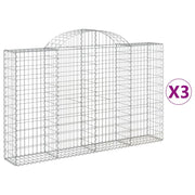 Cestini gabbioni recinzione a gabbia muro di contenimento ad arco 3 pezzi 200 x 30 x 120/140 cm ferro zincato argento 02_0040728