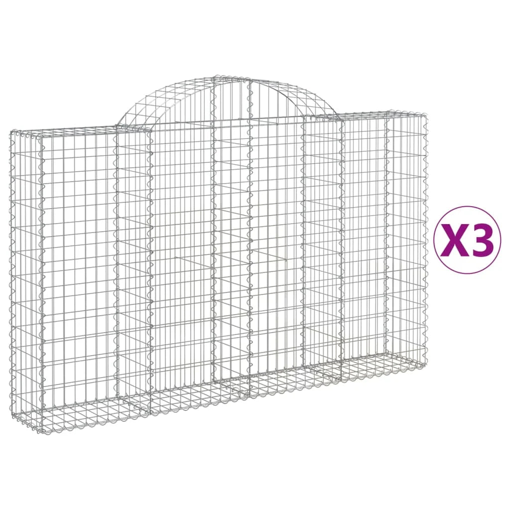 Cestini gabbioni recinzione a gabbia muro di contenimento ad arco 3 pezzi 200 x 30 x 120/140 cm ferro zincato argento 02_0040728