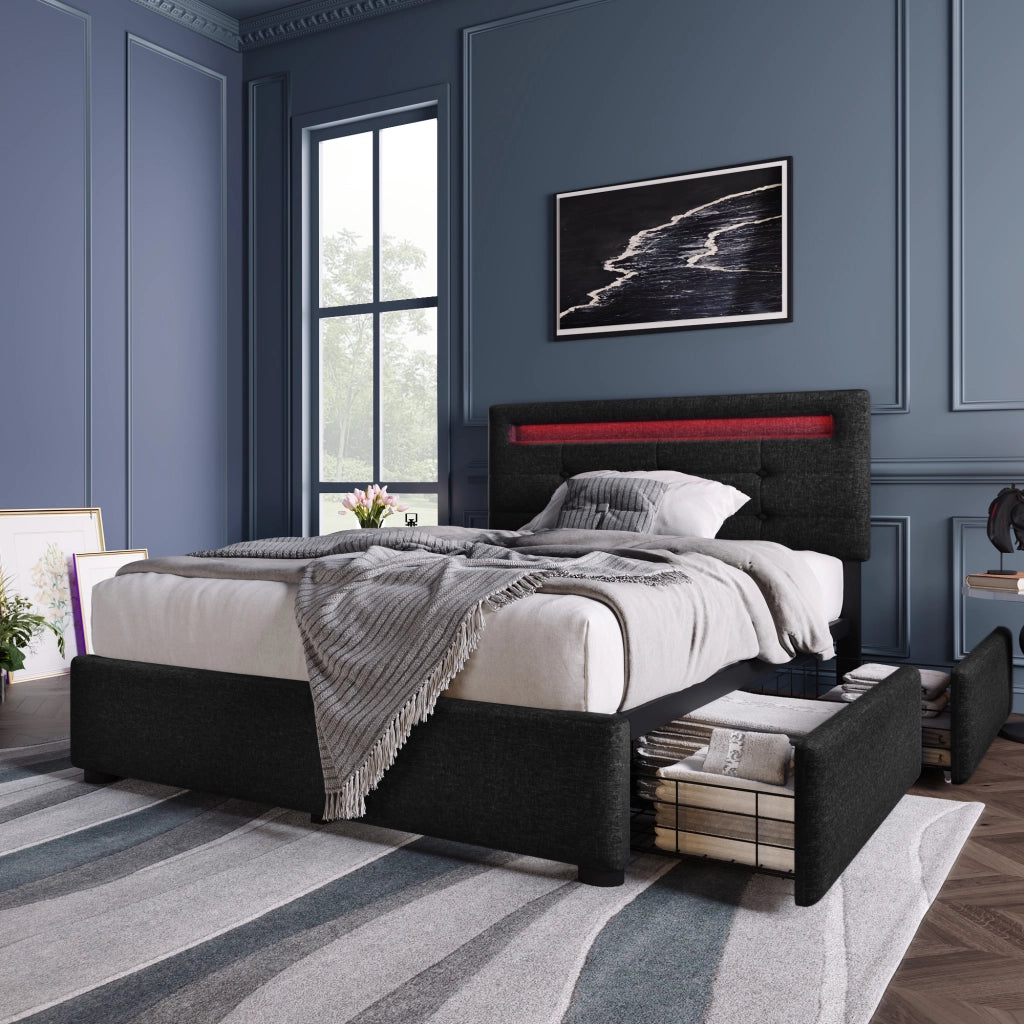 letto in lino nero 90x200 cm