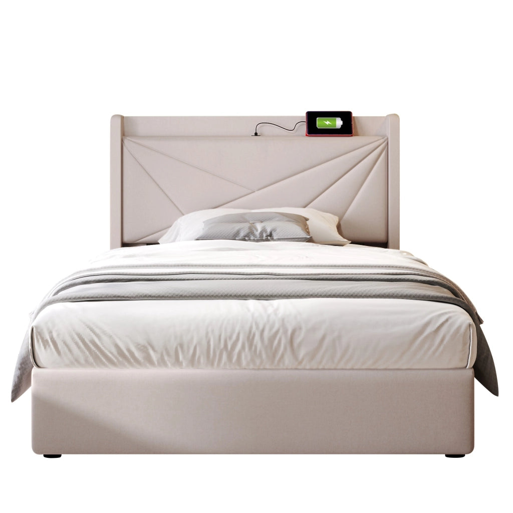letto imbottito cotone lino beige 90 x 200 cm