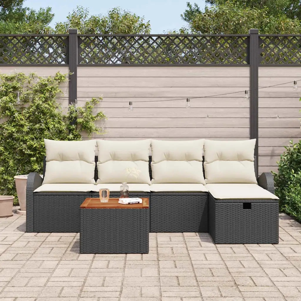 Set Divano da Giardino con cuscino 6 pcs Nero polyrattan