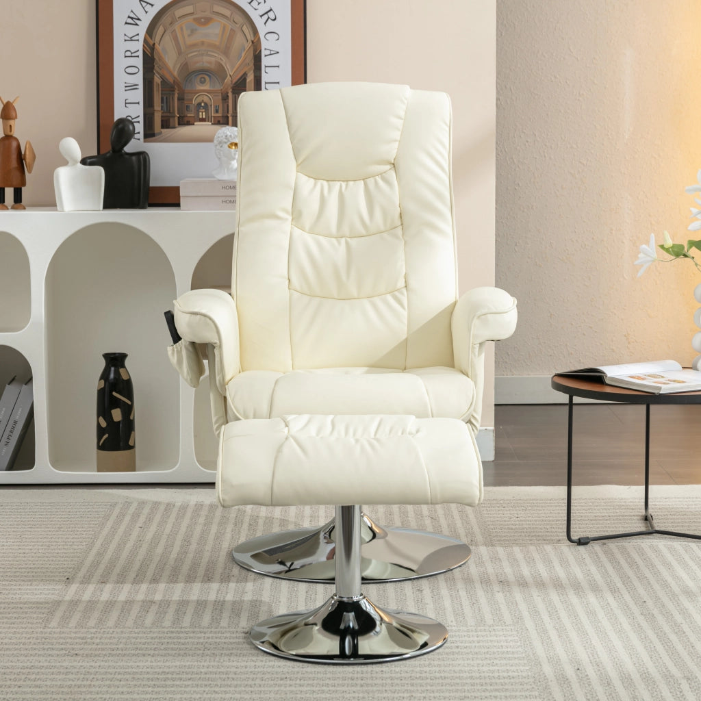 Poltrona massaggiante con poggiapiedi, riscaldamento e rotazione 360 per salotto, in similpelle PU, Beige