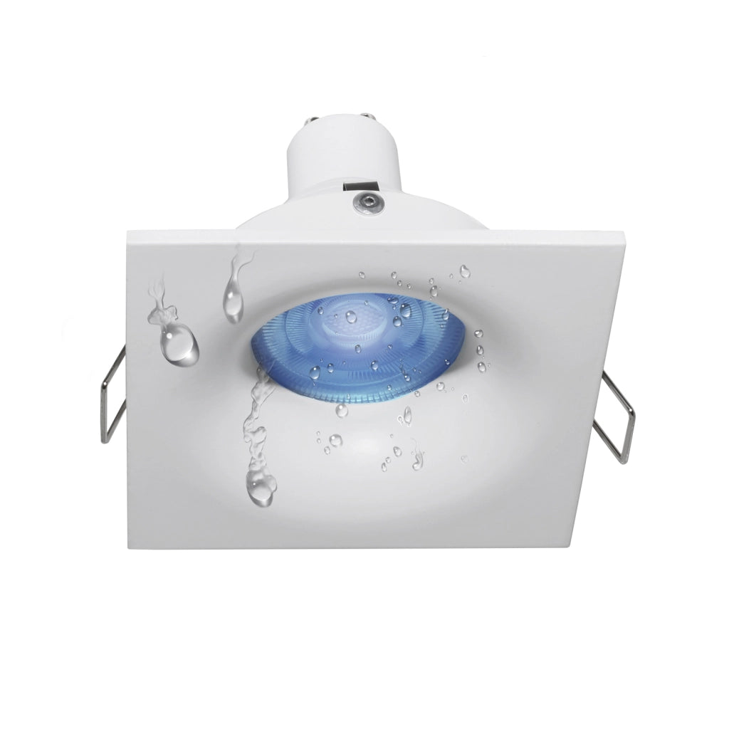 FARETTO LED CROMOTERAPIA IP65 LAMPADA GU10 6W 230V INCASSO 7CM RGB LUCE MULTICOLORE BOX DOCCIA SAUNA QUADRATO+RGBW+3000K