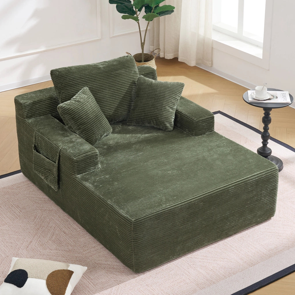 Divano letto con tasche laterali, cuscini e schiuma con molle, in velluto a coste, Verde