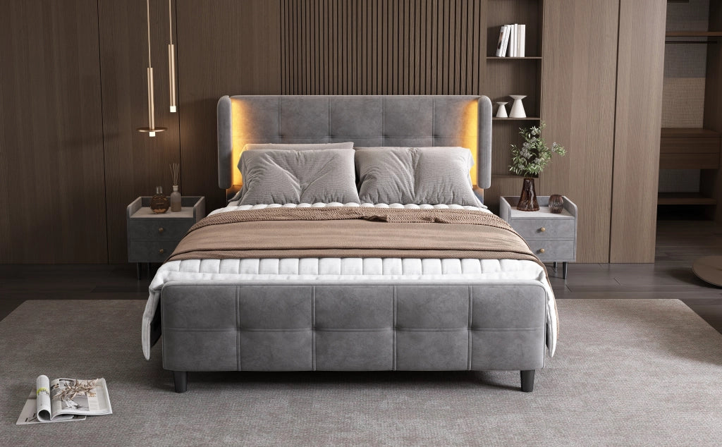 letto imbottito velluto grigio 140x200 cm