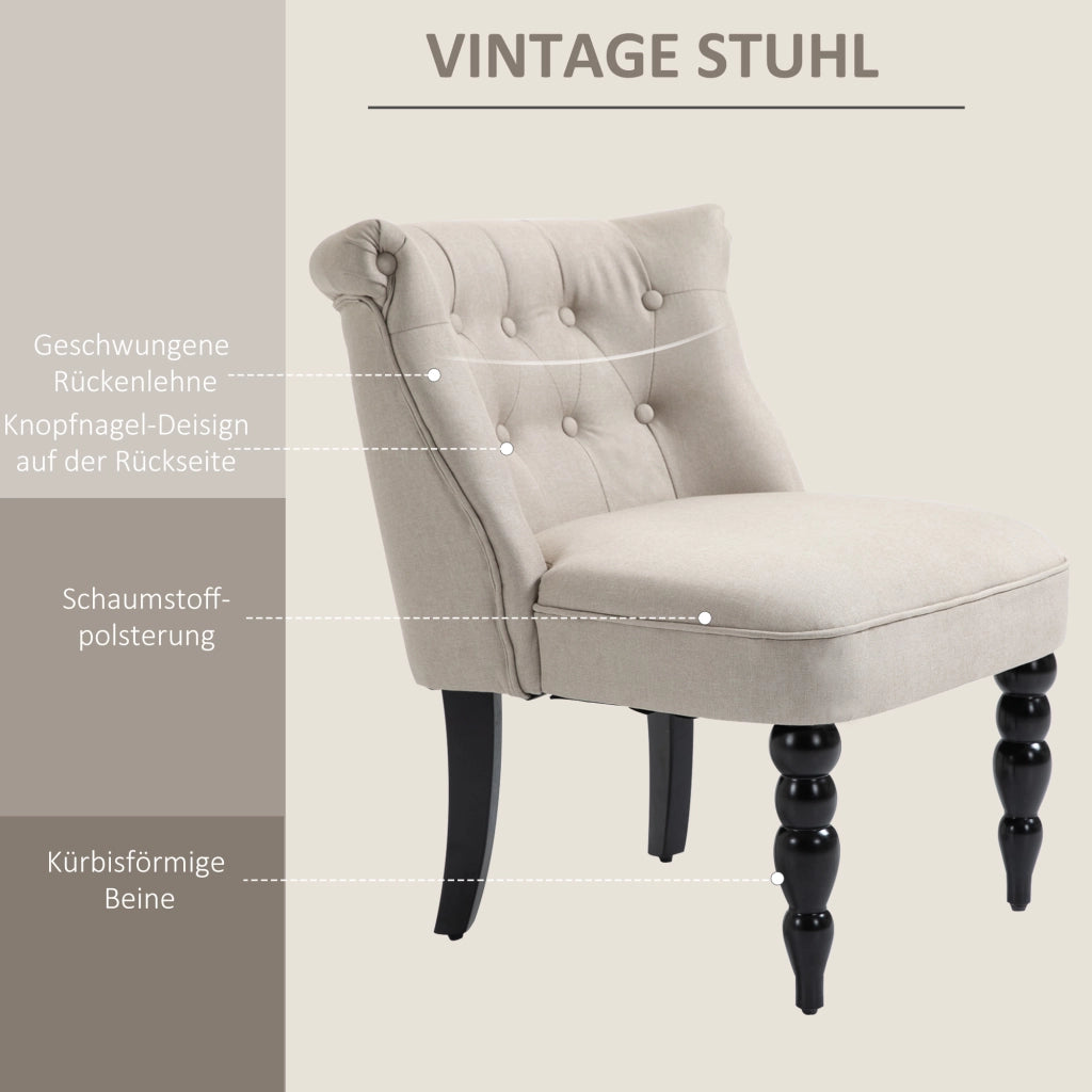 Poltrona Relax Vintage in Tela Beige con Gambe in Legno ¨C zephmum ¨C 100x80x90