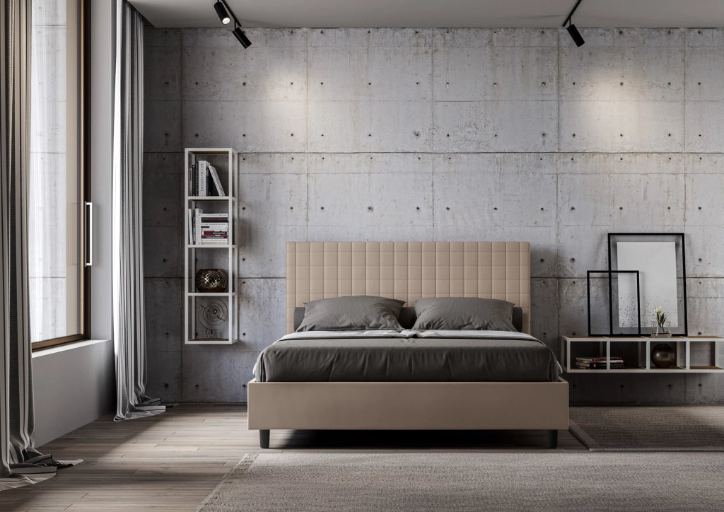BS COM Letto matrimoniale king size con rete imbottito 170x190 similpelle tortora