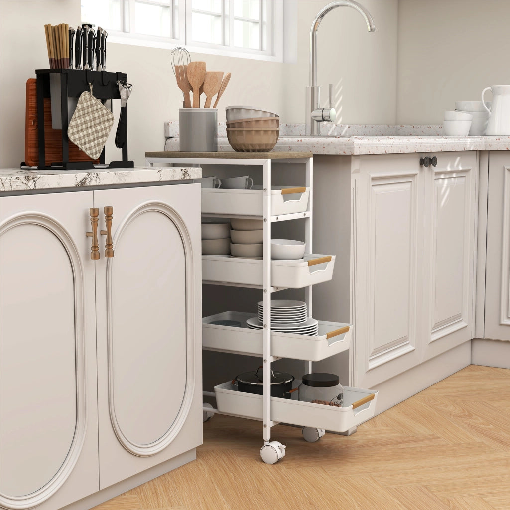 Carro da Cucina 5 Livelli ¨C zephmum ¨C Bianco Effetto Legno 39.5x24x82 cm