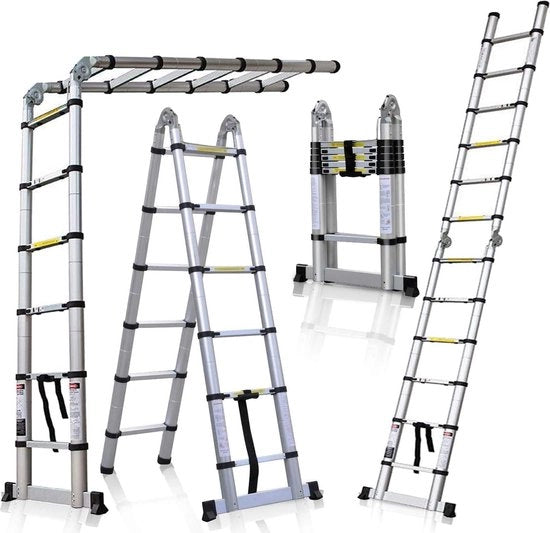 Ladder a telescopio 5 metri in alluminio pieghevole - capacità 150 kg norma EN131 Ladder a telescopio