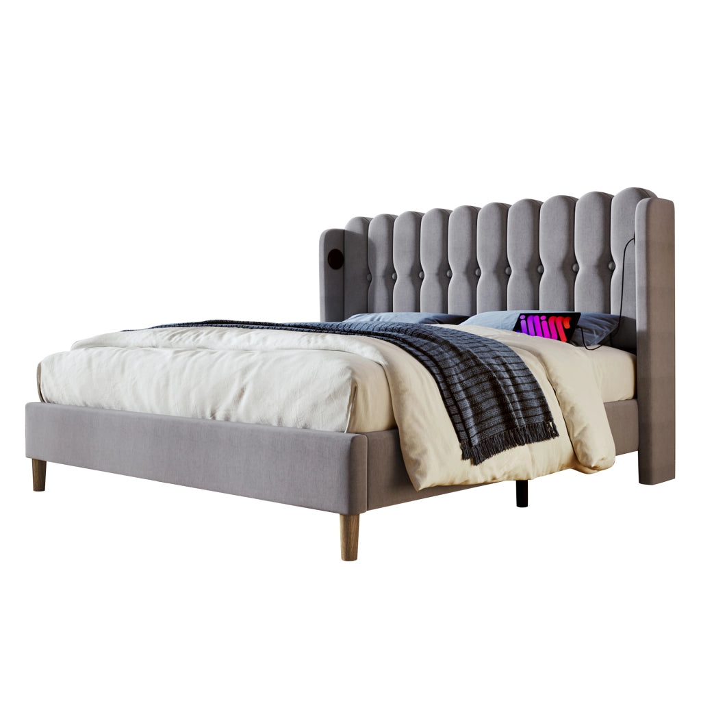 letto imbottito in lino grigio 140 x 200 cm