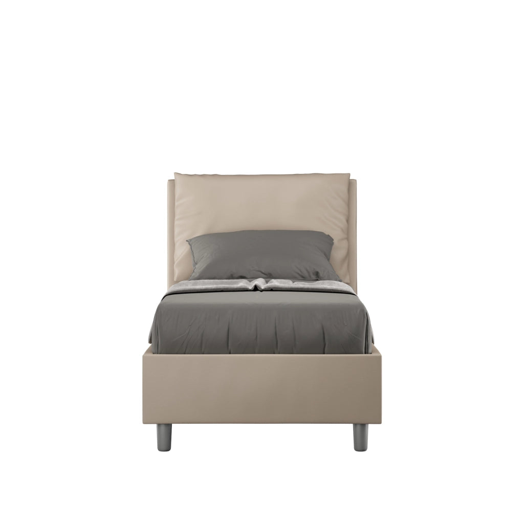 BS COM Letto singolo senza rete imbottito 80x210 similpelle tortora
