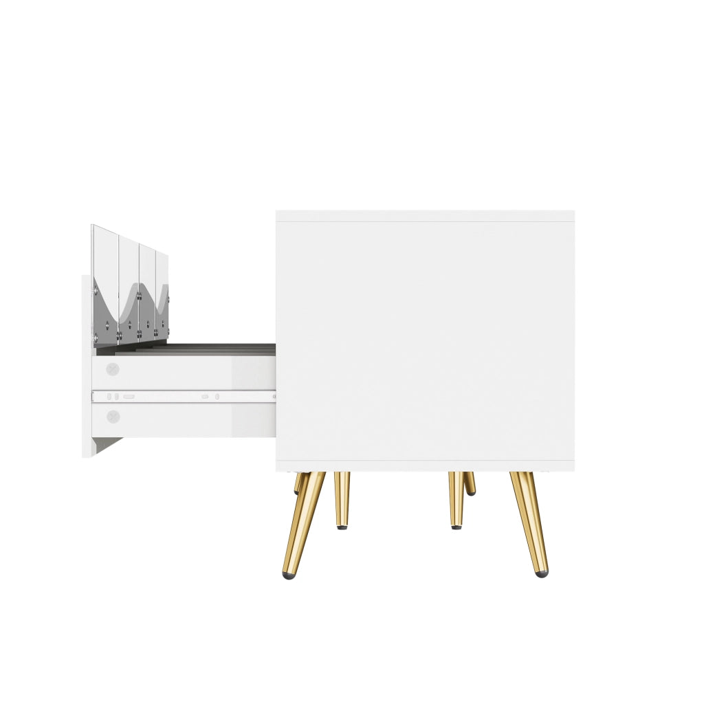 OKWISH Mobile TV con Vani Contenitori, LED e Passacavi, Frontali in Vetro, per Soggiorno, MDF, Bianco, 180 x 40 x 50 cm