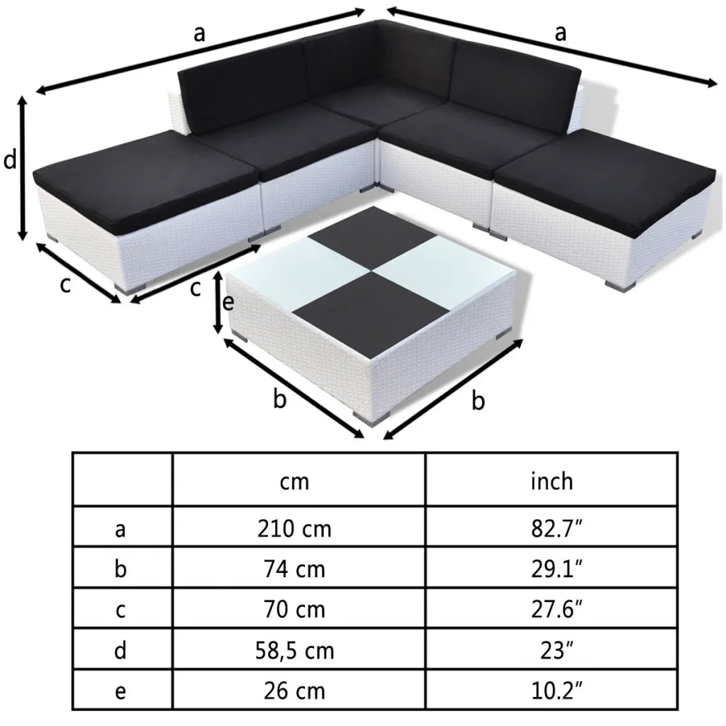 Set Divani da Giardino 6 pz con Cuscini in Polyrattan Bianco 41264