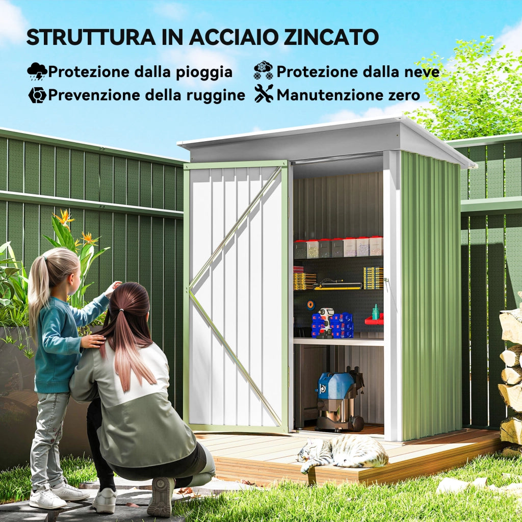 Casetta da Giardino Porta Attrezzi in Acciaio con Porta Bloccabile, 161x95x163/181cm, Verde