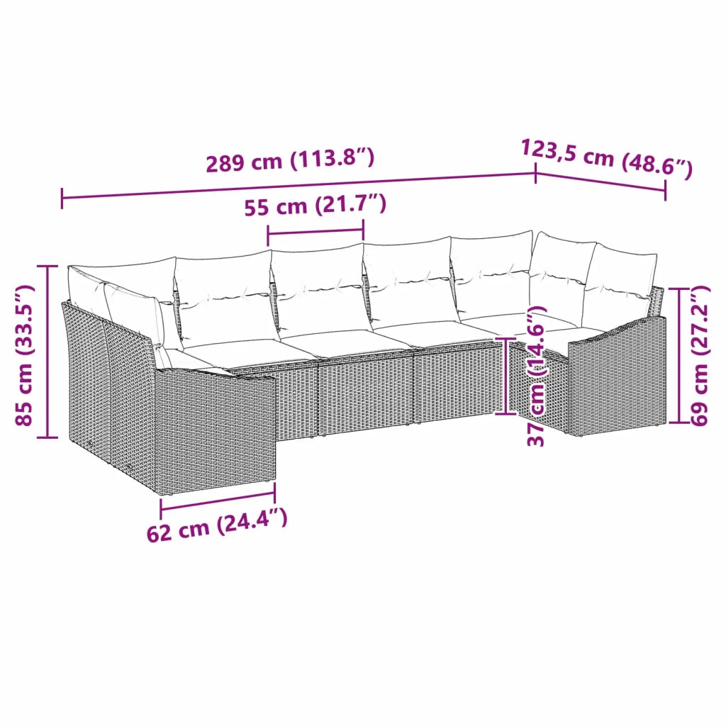 Set di divani con cuscino 7 pcs Nero polyrattan 3346876
