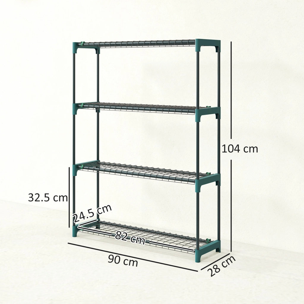 Set di 2 Scaffali per Piante a 4 Livelli in Acciaio con Ganci, 90x28x104 cm, Verde